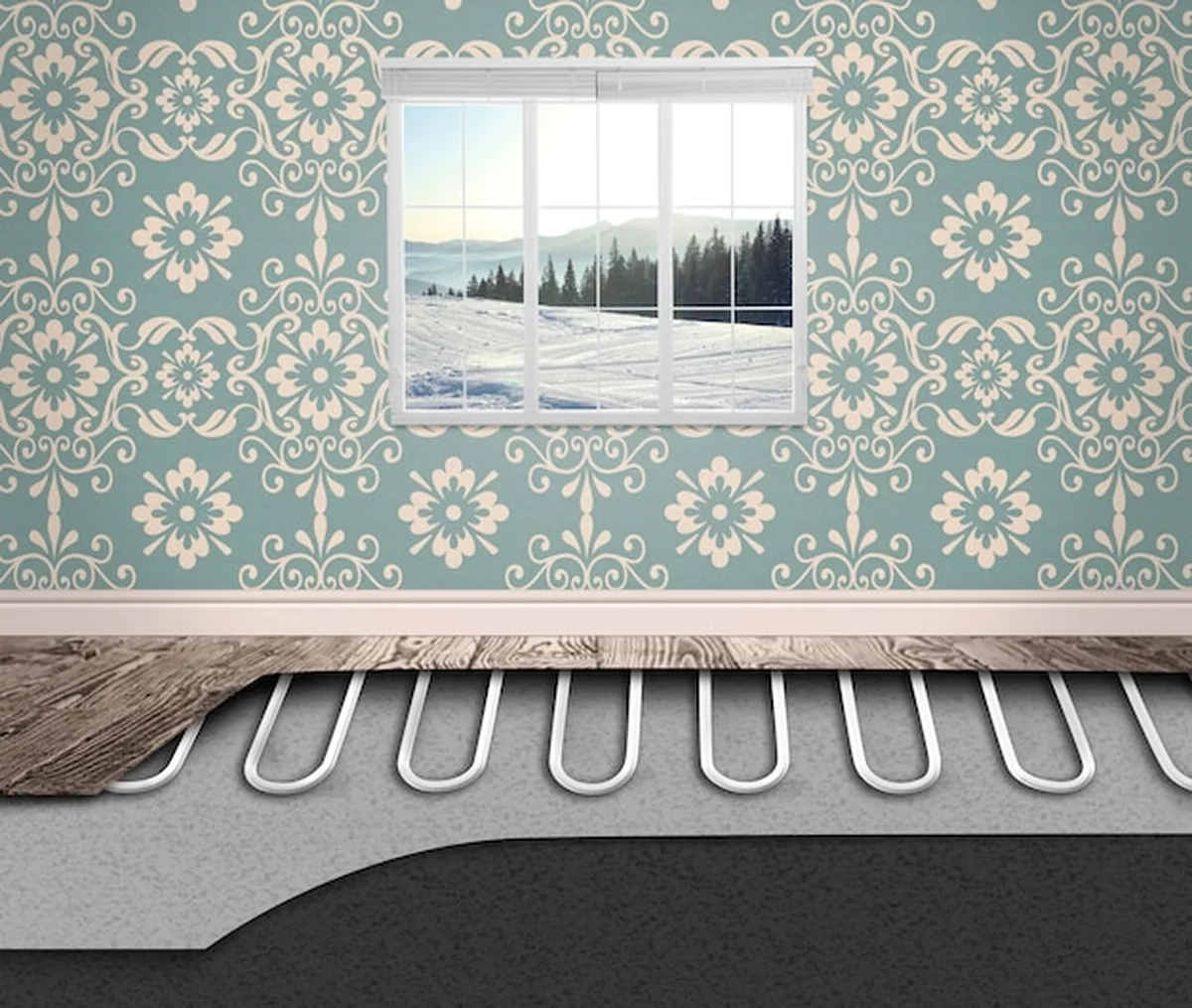 Salon z zainstalowanym ogrzewaniem podłogowym